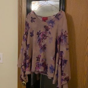 Purple, dress top, flowers, bell sleeves